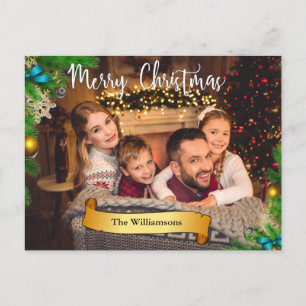 Pine Bough Frame White Frohe Weihnachts-Foto Feiertagspostkarte