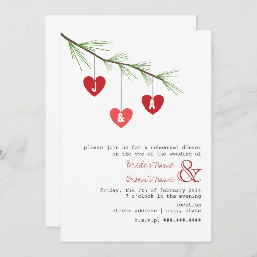 Pine Bough & Hearts Probe Abendessen Einladung (Vorne/Hinten)