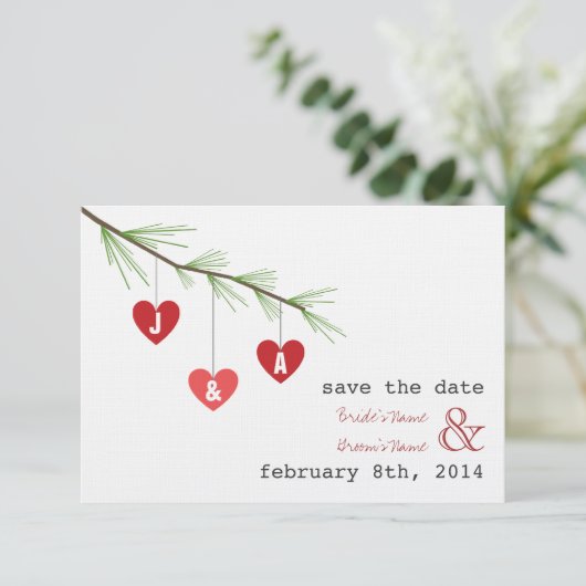 Pine Bough Hearts Valentine Wedding retten das Dat Save The Date (Stehend Vorderseite)