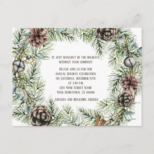 Pine Bough Kraut Pine Cones Bells String Cinnamon Postkarte (Vorderseite)