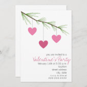 Pine Bough & Pink Hearts Valentins Party Einladung (Vorne/Hinten)