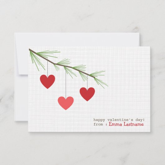Pine Bough & Red Hearts Valentine's Day Card Einladung (Vorderseite)