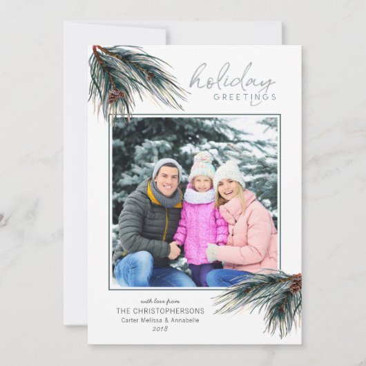 Pine Boughs Foto Feiertagskarte (Vorderseite)