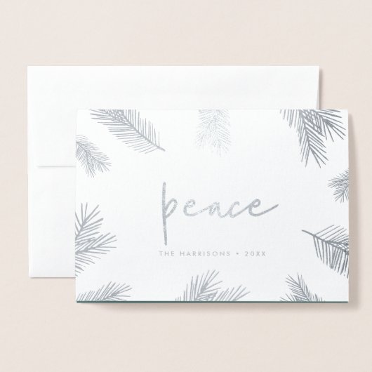 Pine Boughs | Holiday Foto Silver Folienkarte (Vorderseite mit Umschlag)