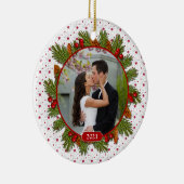 Pine Boughs Holly 1. Weihnachtsfeier Zusammen Foto Keramikornament (Rechts)
