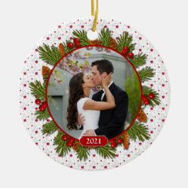 Pine Boughs Holly 1. Weihnachtsfeier Zusammen Foto Keramikornament