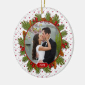 Pine Boughs Holly 1. Weihnachtsfeier Zusammen Foto Keramikornament (Links)