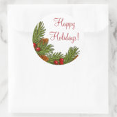 Pine Boughs Holly Berries Weihnachtskleber Runder Aufkleber (Tasche)