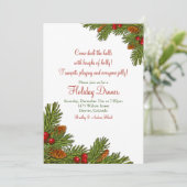 Pine Boughs Holly Christmas Holiday Party Einladung (Stehend Vorderseite)