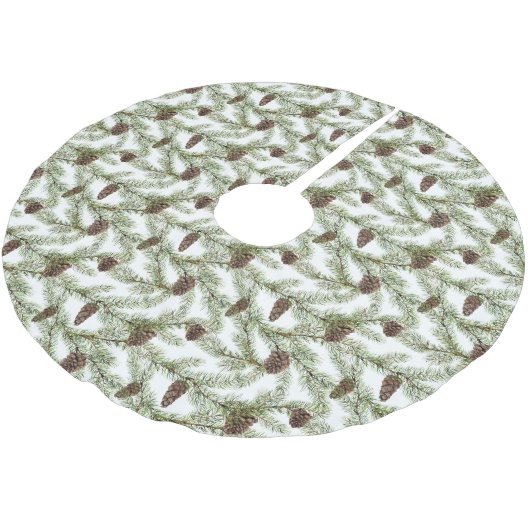 Pine Boughs & Pine Cones | Handgemalt Wasserfarbe Polyester Weihnachtsbaumdecke (Schrägansicht)