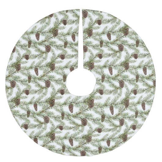 Pine Boughs & Pine Cones | Handgemalt Wasserfarbe Polyester Weihnachtsbaumdecke (Vorderseite)
