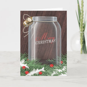 Pine Boughs Rustic Mason Jar Weihnachtskarten Feiertagskarte