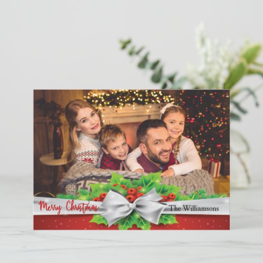 Pine Bow mit Holly Foto Weihnachten (Stehend Vorderseite)