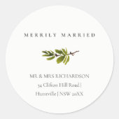 Pine Branch Christmas Address Verheiratet Runder Aufkleber (Vorderseite)