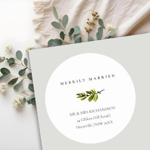 Pine Branch Christmas Address Verheiratet Runder Aufkleber