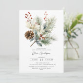 Pine Branch Winter Botanical Baby Dusche Einladung (Stehend Vorderseite)