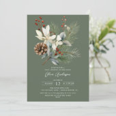 Pine Branch Winter Botanical Baby Dusche Einladung (Stehend Vorderseite)
