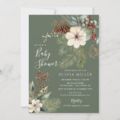 Pine Branch Winter Botanical Baby Shower Einladung (Vorderseite)