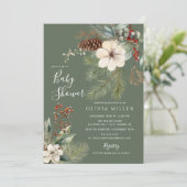 Pine Branch Winter Botanical Baby Shower Einladung (Stehend Vorderseite)