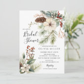 Pine Branch Winter Botanical Bridal Shower  Einladung (Stehend Vorderseite)