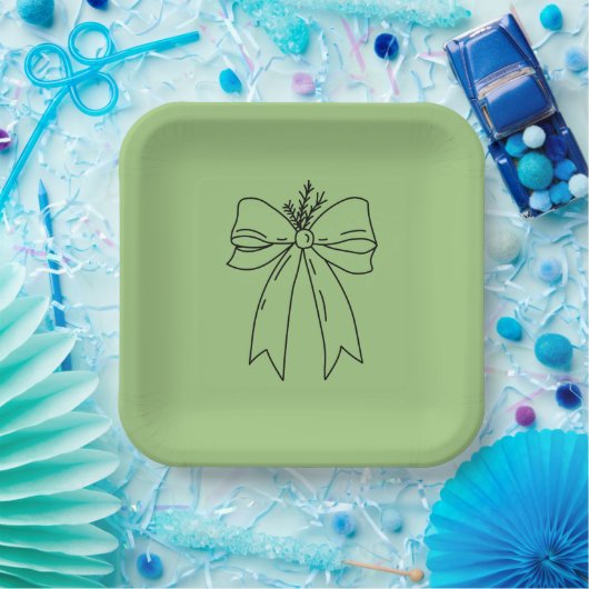 Pine Branch with Bow Minimalist Pappteller (Party)