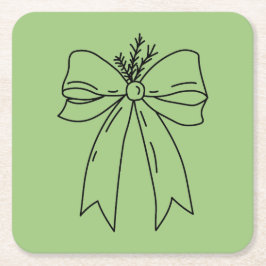 Pine Branch with Bow Minimalist Rechteckiger Pappuntersetzer