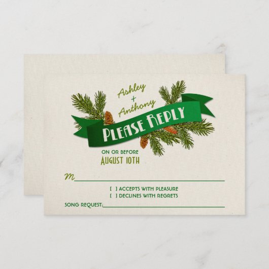Pine Branches Cones Camping Glamping Wedding RSVP (Vorne/Hinten)