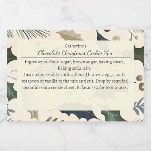 Pine Branches Holly Leaves Christmas Baking Mix Lebensmitteletikett (Einzelnes Label)