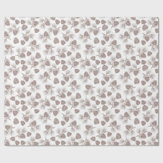 Pine Branches Pine Cone Rustikales Geschenk Geschenkpapier (Flach)