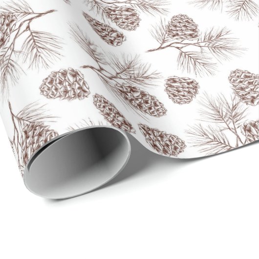 Pine Branches Pine Cone Rustikales Geschenk Geschenkpapier (Rolleneckpunkt)