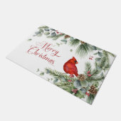 Pine Branches Pine Cones Berries Roter Kardinal Fußmatte (Schrägansicht)