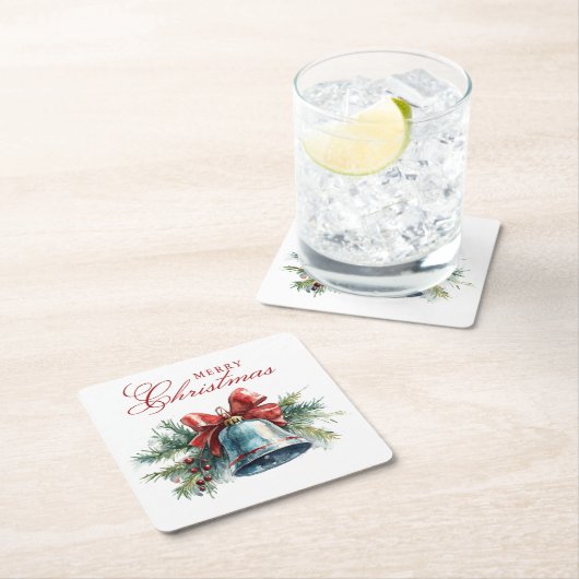 Pine Brunches und Weihnachten Glocke Frohe Weihnac Rechteckiger Pappuntersetzer (Vor Ort)