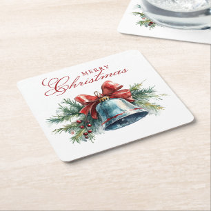 Pine Brunches und Weihnachten Glocke Frohe Weihnac Rechteckiger Pappuntersetzer