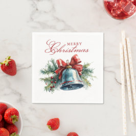 Pine Brunches und Weihnachten Glocke Frohe Weihnac Serviette