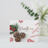 Pine Cone & Candy Cane Grüße Feiertagspostkarte (Stehend Vorderseite)