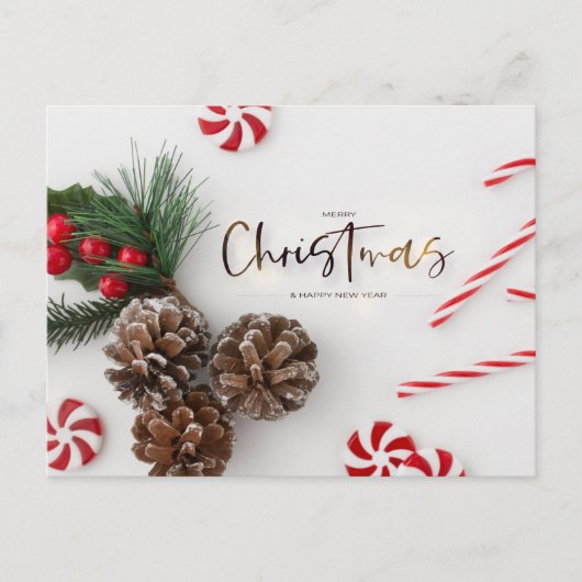Pine Cone & Candy Cane Grüße Feiertagspostkarte (Vorderseite)