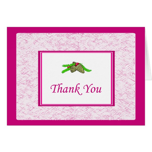 Pine Cone Dankeschön Karte mit rosa Rand (Vorderseite (Horizontal))