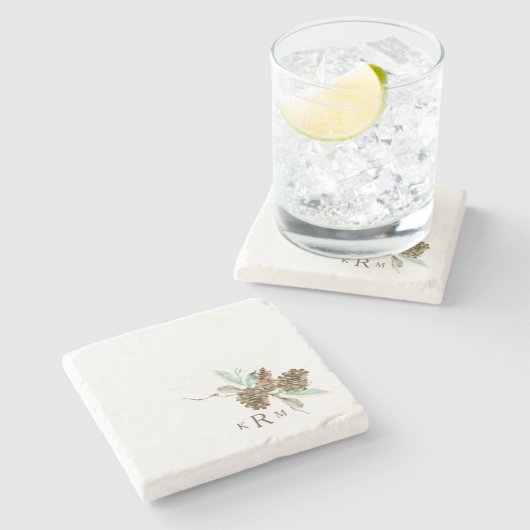 Pine Cone Foliage Steinuntersetzer (Seitenansicht)