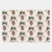 Pine Cone Green Bow Christmas Cream Snowflakes Geschenkpapier Set (Vorderseite 3)