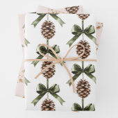 Pine Cone Green Bow Christmas Cream Snowflakes Geschenkpapier Set (Beispiel)
