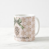Pine Cone Green Bow Christmas Cream Snowflakes Kaffeetasse (VorderseiteRechts)