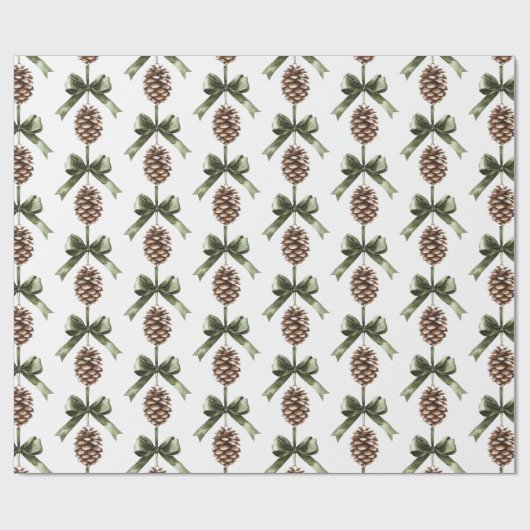 Pine Cone Green Bow Christmas   Geschenkpapier (Flach)