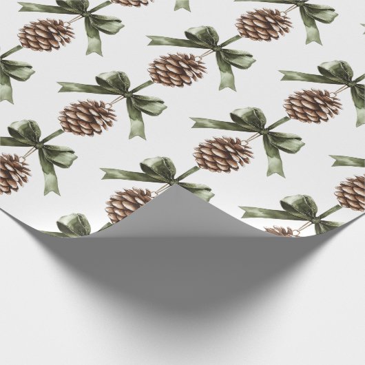 Pine Cone Green Bow Christmas   Geschenkpapier (Ecke)