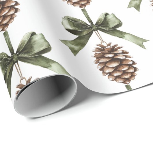 Pine Cone Green Bow Christmas   Geschenkpapier (Rolleneckpunkt)