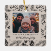 Pine Cone Holiday Foto Festlich Keramikornament (Vorderseite)