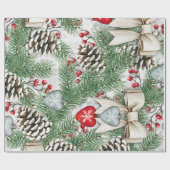 Pine Cone Holly Berries Christmas Design Geschenkpapier (Flach)