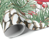Pine Cone Holly Berries Christmas Design Geschenkpapier (Rolleneckpunkt)