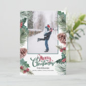 Pine Cone Holly Branch Foto Frohe Weihnachten (Stehend Vorderseite)