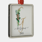 Pine Cone Holly Gold Glitzer Monogram G Ornament Aus Metall (Rechts)