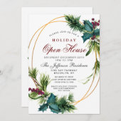 Pine Cone Holly Rahmen Weihnachtsfeiertag OPEN HOU Einladung (Vorne/Hinten)